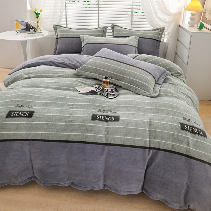 91家纺网 家纺一手货源 找家纺 优姿2022新款9斤重牛奶棉床裙款四件套 活力时光-绿