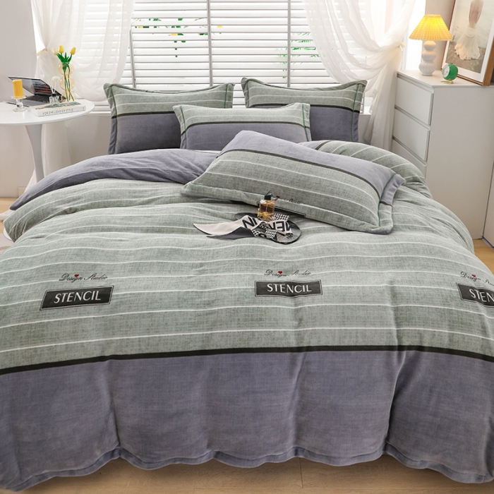 91家纺网 家纺一手货源 找家纺 优姿2022新款9斤重牛奶棉床裙款四件套 活力时光-绿