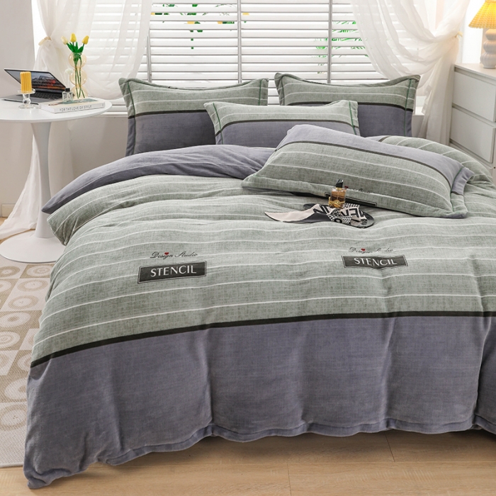 91家纺网 家纺一手货源 找家纺 优姿2022新款9斤重牛奶棉床裙款四件套 活力时光-绿