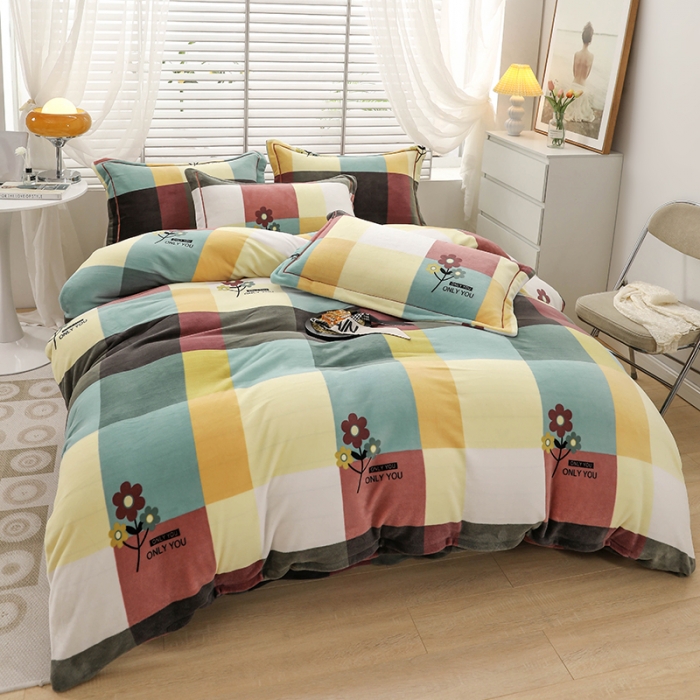 91家纺网 家纺一手货源 找家纺 优姿2022新款9斤重牛奶棉床裙款四件套 恋爱小菊花