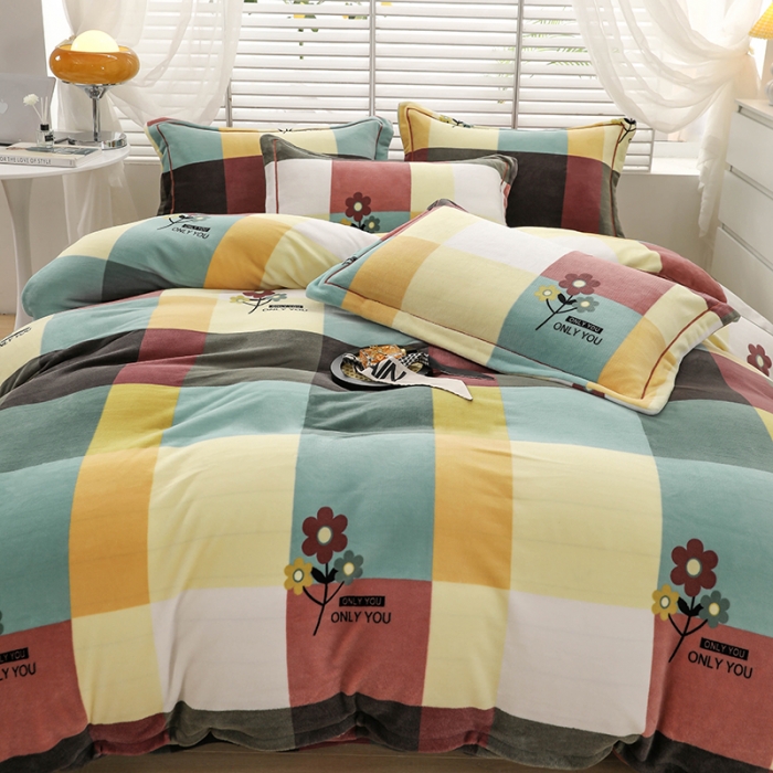 91家纺网 家纺一手货源 找家纺 优姿2022新款9斤重牛奶棉床裙款四件套 恋爱小菊花