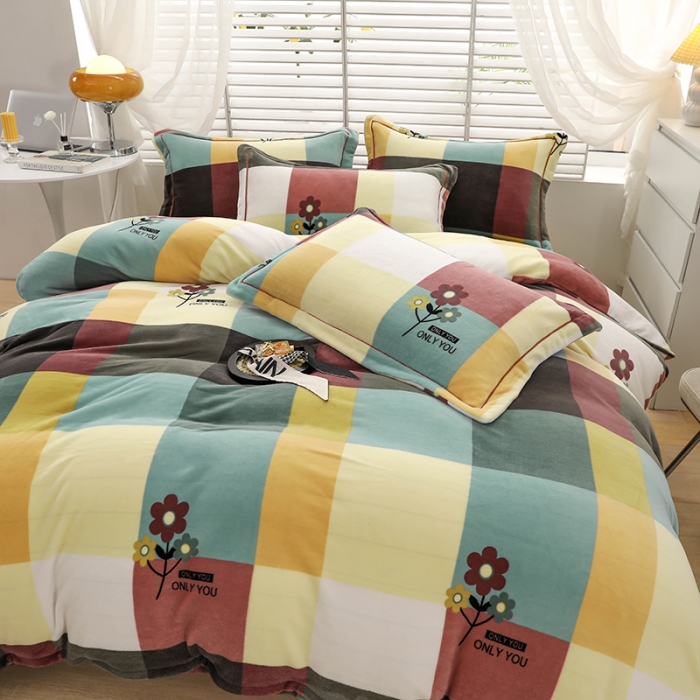 91家纺网 家纺一手货源 找家纺 优姿2022新款9斤重牛奶棉床裙款四件套 恋爱小菊花