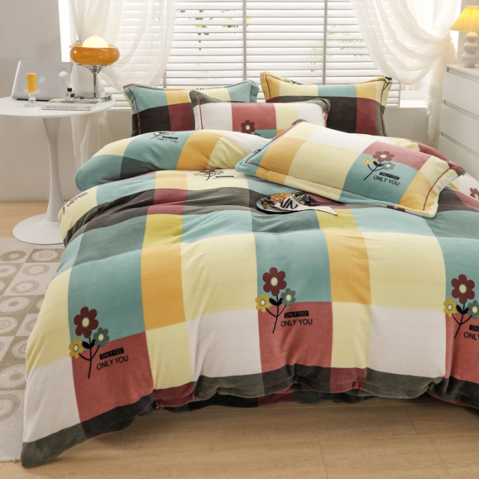 91家纺网 家纺一手货源 找家纺 优姿2022新款9斤重牛奶棉床裙款四件套 恋爱小菊花