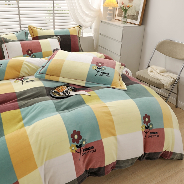 91家纺网 家纺一手货源 找家纺 优姿2022新款9斤重牛奶棉床裙款四件套 恋爱小菊花