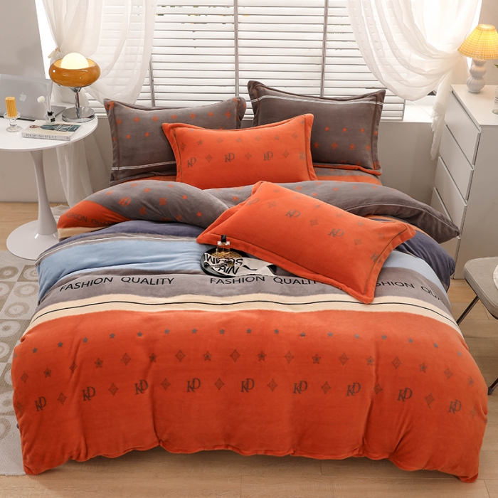 91家纺网 家纺一手货源 找家纺 优姿2022新款9斤重牛奶棉床裙款四件套 摩登时尚