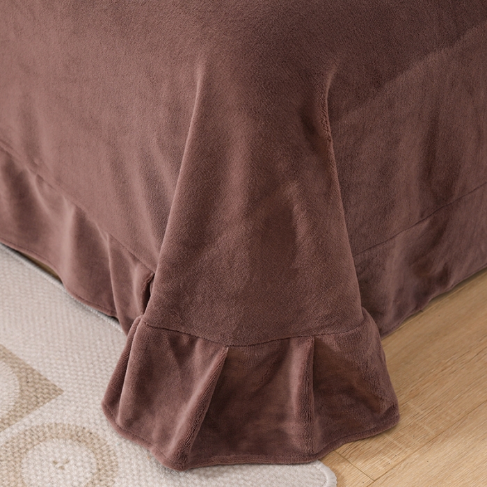 91家纺网 家纺一手货源 找家纺 优姿2022新款9斤重牛奶棉床裙款四件套 千鸟格-豆沙