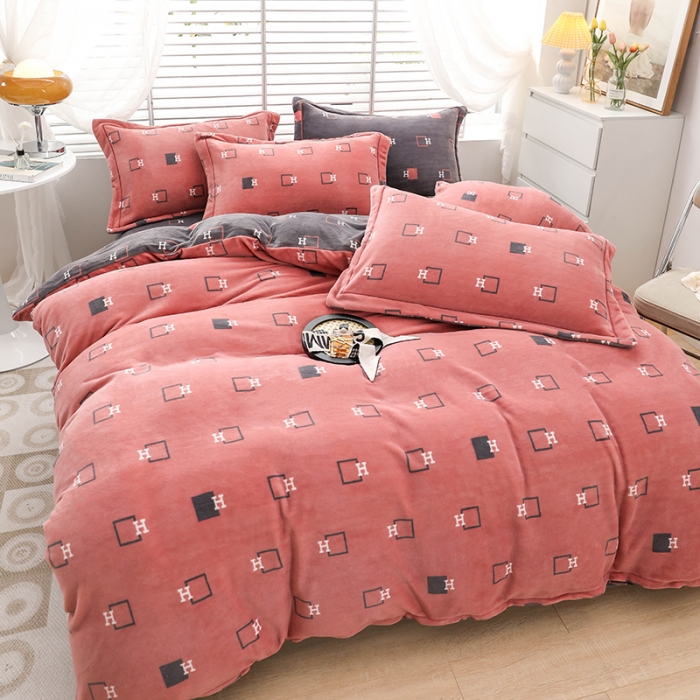 91家纺网 家纺一手货源 找家纺 优姿2022新款9斤重牛奶棉床裙款四件套 西雅图-红