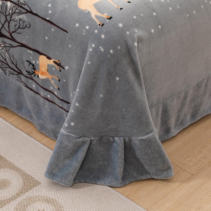 91家纺网 家纺一手货源 找家纺 优姿2022新款9斤重牛奶棉床裙款四件套 小鹿-灰