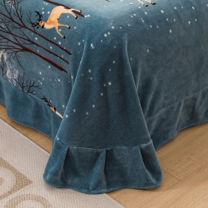 91家纺网 家纺一手货源 找家纺 优姿2022新款9斤重牛奶棉床裙款四件套 小鹿-兰