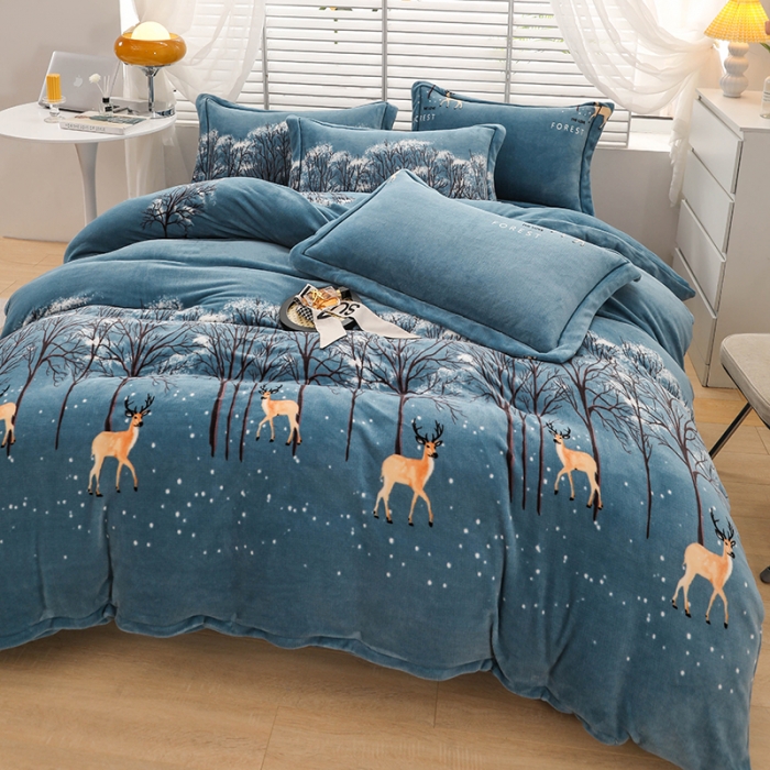 91家纺网 家纺一手货源 找家纺 优姿2022新款9斤重牛奶棉床裙款四件套 小鹿-兰