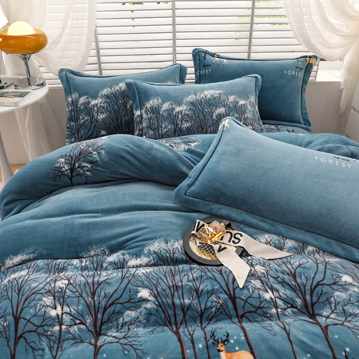 91家纺网 家纺一手货源 找家纺 优姿2022新款9斤重牛奶棉床裙款四件套 小鹿-兰