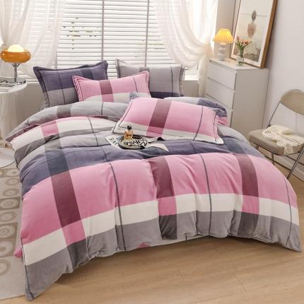 优姿2022新款9斤重牛奶棉床裙款四件套 小时光-粉