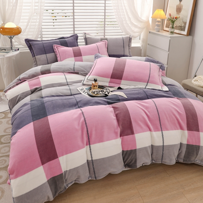 91家纺网 家纺一手货源 找家纺 优姿2022新款9斤重牛奶棉床裙款四件套 小时光-粉