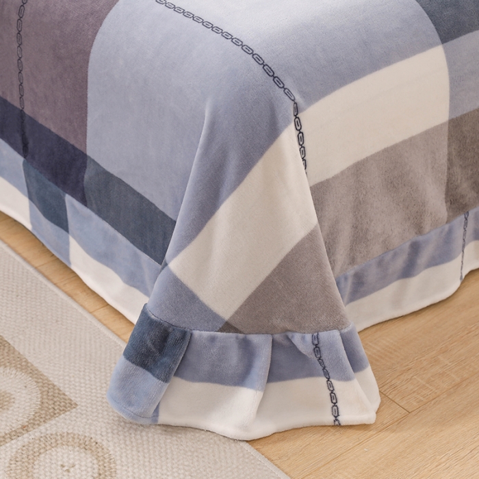 91家纺网 家纺一手货源 找家纺 优姿2022新款9斤重牛奶棉床裙款四件套 小时光-兰灰