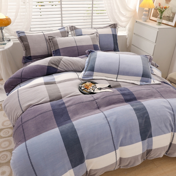 91家纺网 家纺一手货源 找家纺 优姿2022新款9斤重牛奶棉床裙款四件套 小时光-兰灰