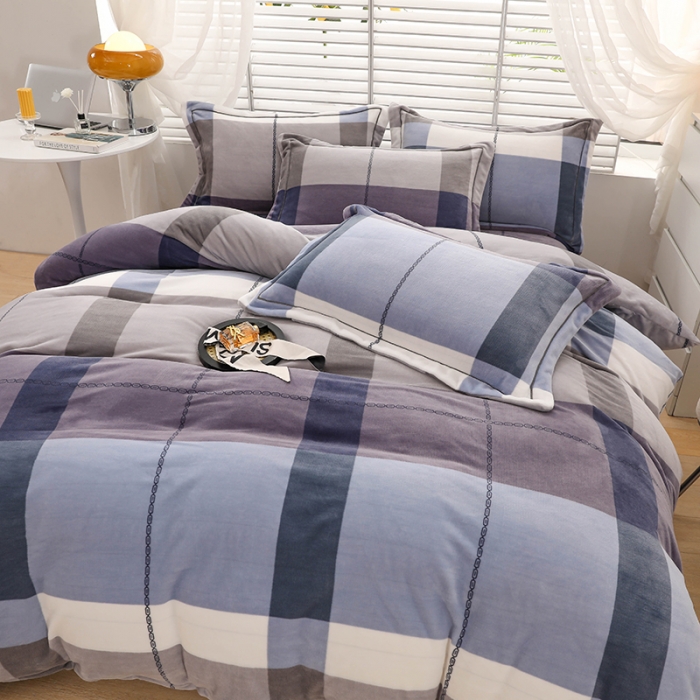 91家纺网 家纺一手货源 找家纺 优姿2022新款9斤重牛奶棉床裙款四件套 小时光-兰灰