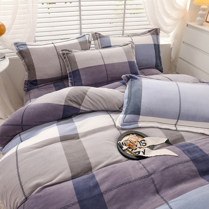 91家纺网 家纺一手货源 找家纺 优姿2022新款9斤重牛奶棉床裙款四件套 小时光-兰灰