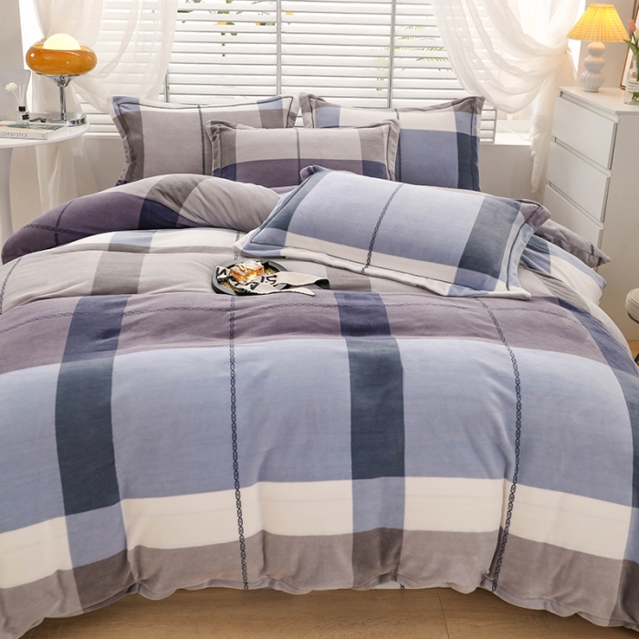 91家纺网 家纺一手货源 找家纺 优姿2022新款9斤重牛奶棉床裙款四件套 小时光-兰灰