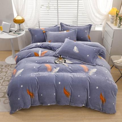 优姿2022新款9斤重牛奶棉床裙款四件套 羽叶