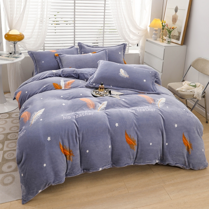 91家纺网 家纺一手货源 找家纺 优姿2022新款9斤重牛奶棉床裙款四件套 羽叶