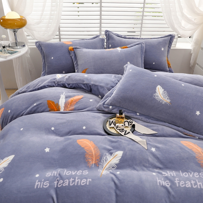 91家纺网 家纺一手货源 找家纺 优姿2022新款9斤重牛奶棉床裙款四件套 羽叶