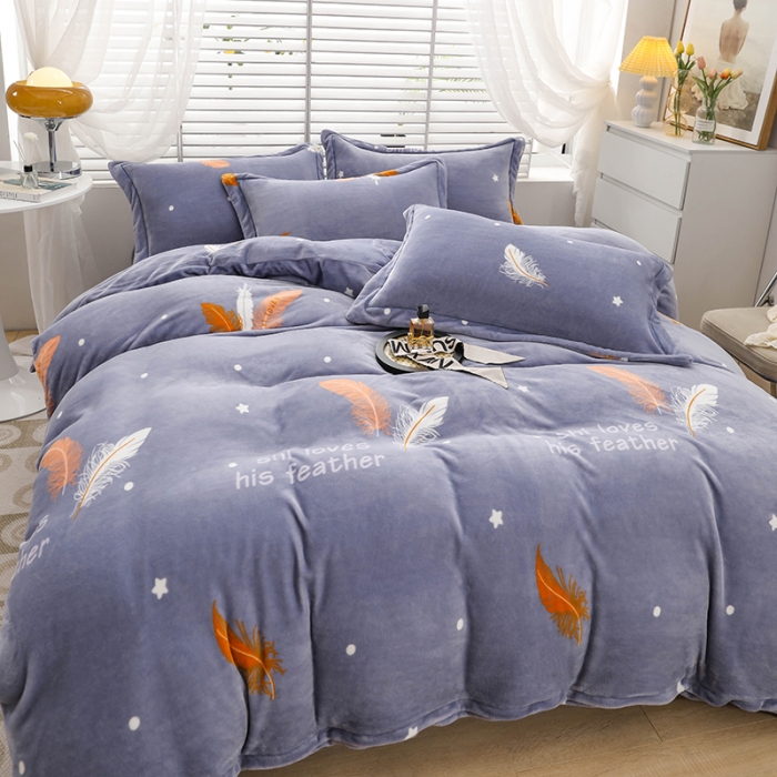 91家纺网 家纺一手货源 找家纺 优姿2022新款9斤重牛奶棉床裙款四件套 羽叶