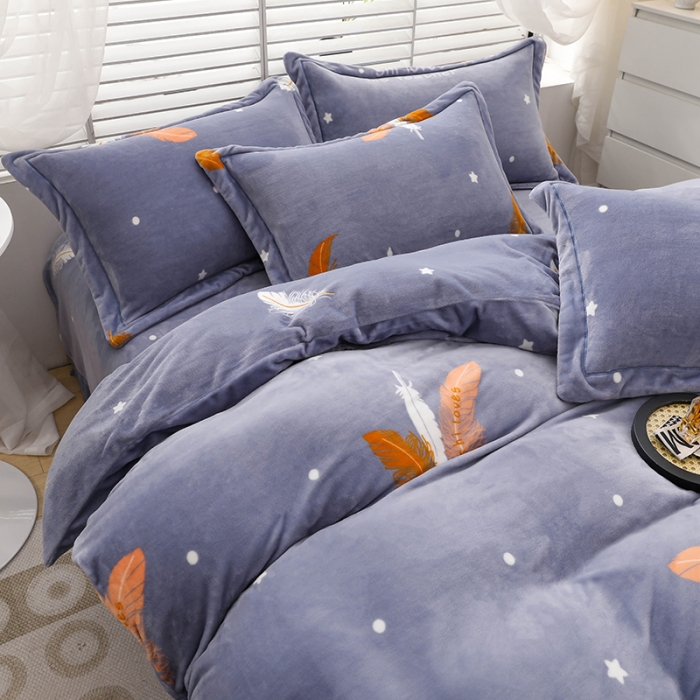 91家纺网 家纺一手货源 找家纺 优姿2022新款9斤重牛奶棉床裙款四件套 羽叶