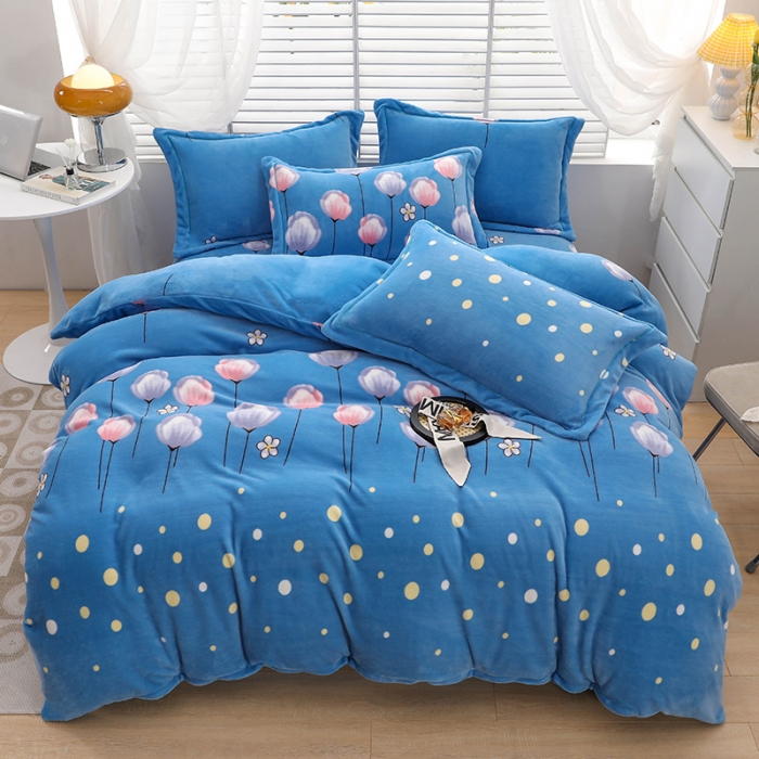 91家纺网 家纺一手货源 找家纺 优姿2022新款9斤重牛奶棉床裙款四件套 郁金花香-兰