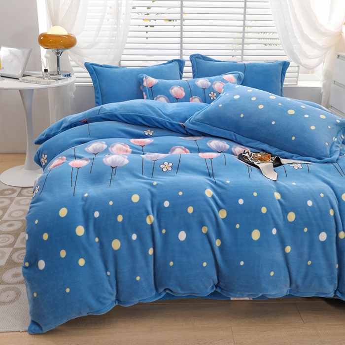 91家纺网 家纺一手货源 找家纺 优姿2022新款9斤重牛奶棉床裙款四件套 郁金花香-兰