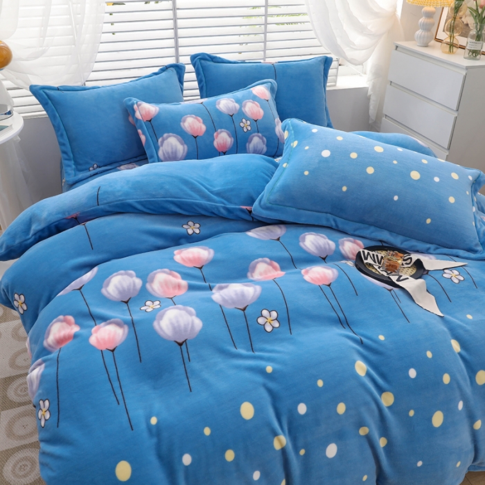 91家纺网 家纺一手货源 找家纺 优姿2022新款9斤重牛奶棉床裙款四件套 郁金花香-兰