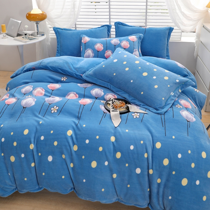 91家纺网 家纺一手货源 找家纺 优姿2022新款9斤重牛奶棉床裙款四件套 郁金花香-兰