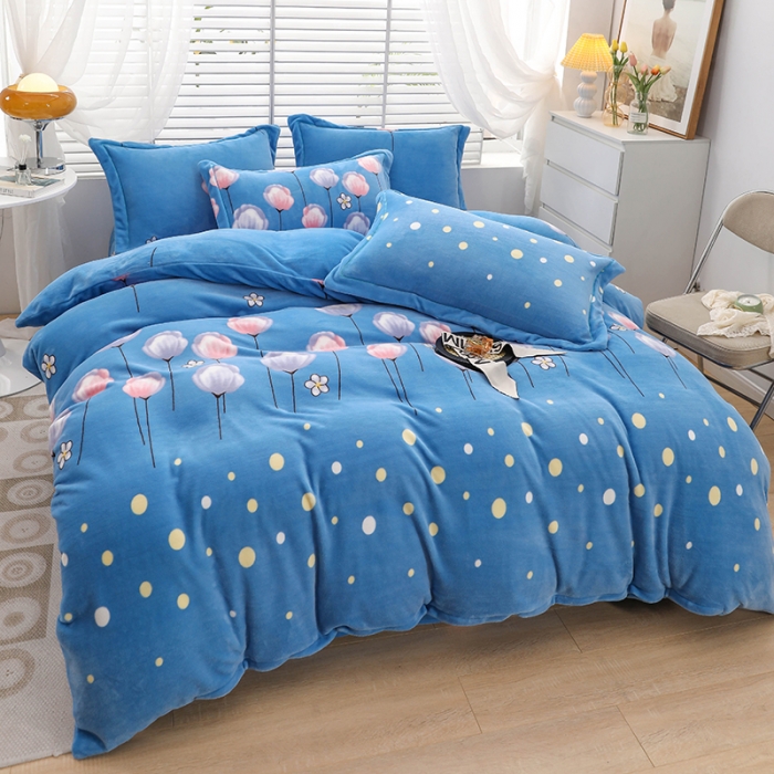 91家纺网 家纺一手货源 找家纺 优姿2022新款9斤重牛奶棉床裙款四件套 郁金花香-兰