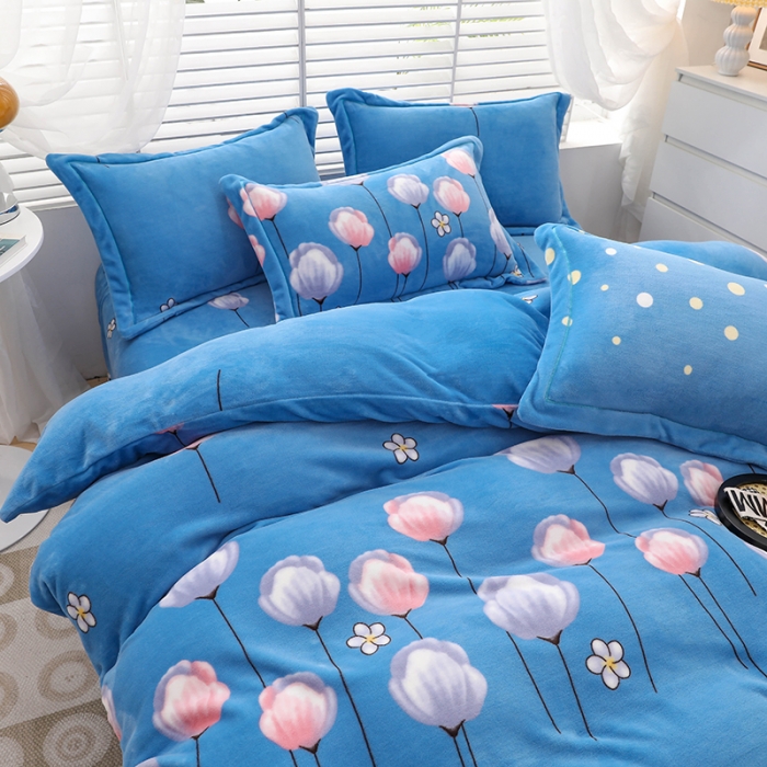 91家纺网 家纺一手货源 找家纺 优姿2022新款9斤重牛奶棉床裙款四件套 郁金花香-兰