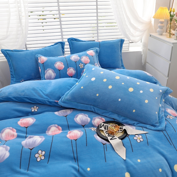 91家纺网 家纺一手货源 找家纺 优姿2022新款9斤重牛奶棉床裙款四件套 郁金花香-兰