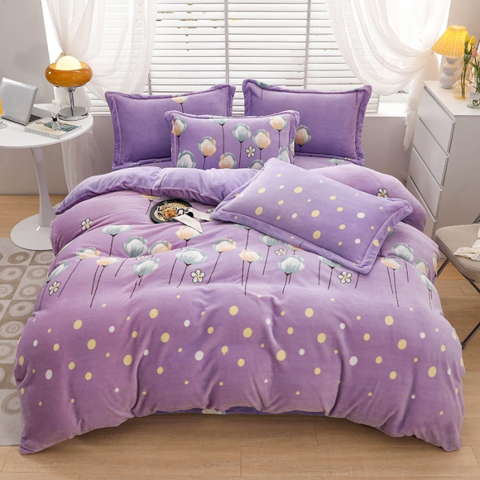 91家纺网 家纺一手货源 找家纺 优姿2022新款9斤重牛奶棉床裙款四件套 郁金花香-紫