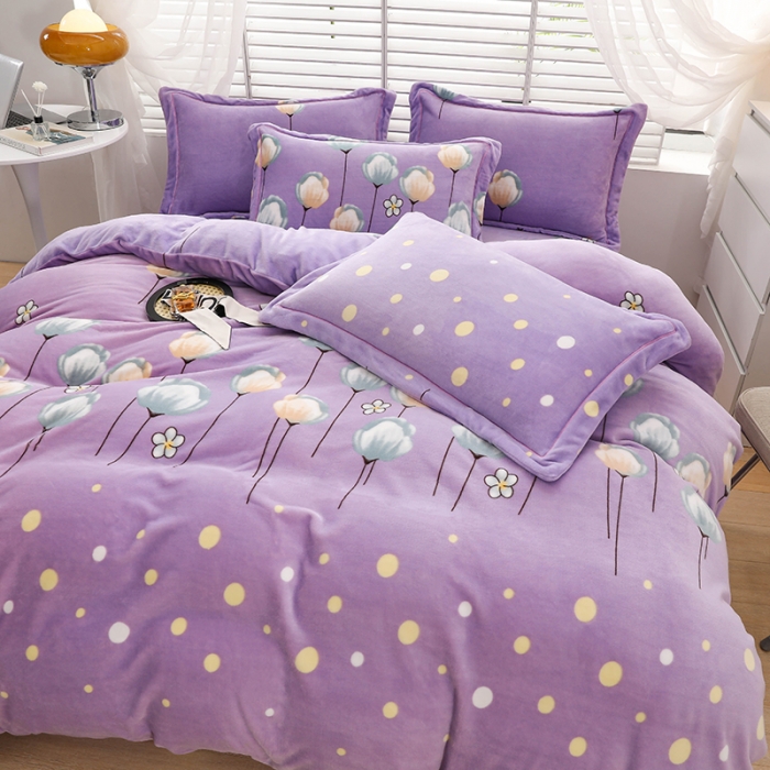 91家纺网 家纺一手货源 找家纺 优姿2022新款9斤重牛奶棉床裙款四件套 郁金花香-紫