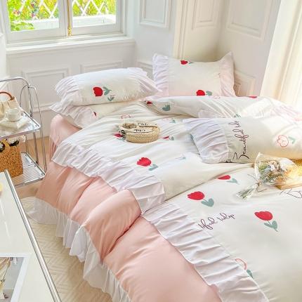 91家纺网 家纺一手货源 找家纺 花伞 2022韩版加款花边轻文艺糖果系列四件套 糖果-小红花