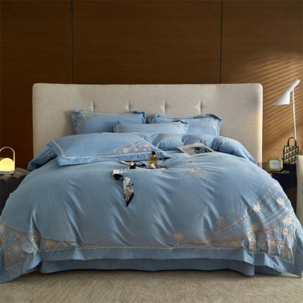 91家纺网 家纺一手货源 找家纺 名品优仓2022新款刺绣婴儿绒230克四件套-温柔时光繁星蓝