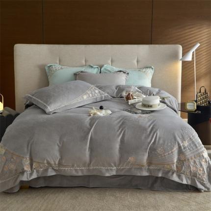 91家纺网 家纺一手货源 找家纺 （总）名品优仓2022新款刺绣婴儿绒230克四件套-温柔时光