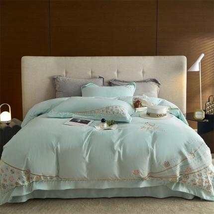 91家纺网 家纺一手货源 找家纺 名品优仓2022新款刺绣婴儿绒230克四件套-温柔时光柔嫩绿