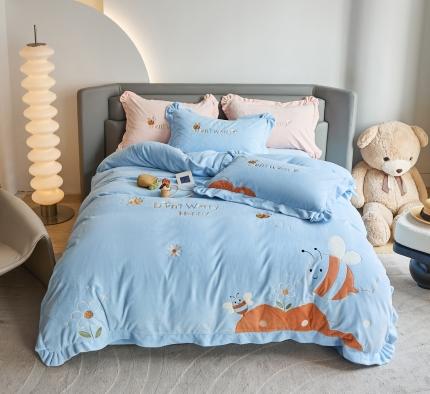 91家纺网 家纺一手货源 找家纺 （总）名品优仓 2022新款230g牛奶绒刺绣四件套-小蜜蜂