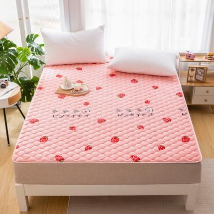 花韵莱2022新款直播供货直角床盖牛奶绒防滑床垫可机洗 草莓