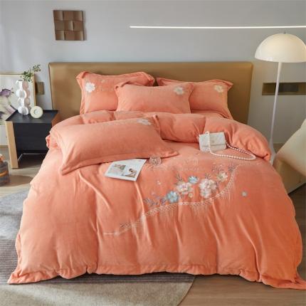 91家纺网 家纺一手货源 找家纺 （总）名品优仓 新款230g牛奶绒刺绣四件套-贝拉花园