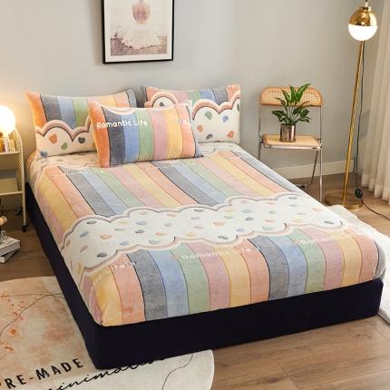 91家纺网 家纺一手货源 找家纺 被多多 2022新款3D立体高克重雪花绒印花床笠 爱心彩虹