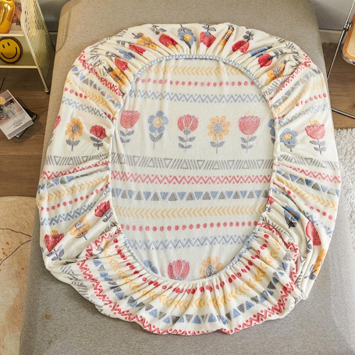 91家纺网 家纺一手货源 找家纺 被多多 2022新款3D立体高克重雪花绒印花床笠 波西米亚