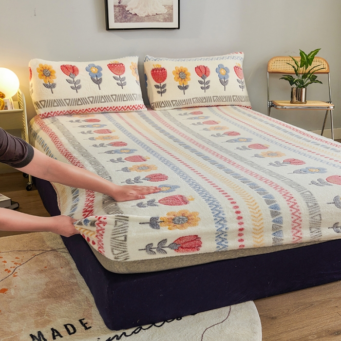 91家纺网 家纺一手货源 找家纺 被多多 2022新款3D立体高克重雪花绒印花床笠 波西米亚