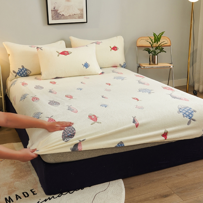 91家纺网 家纺一手货源 找家纺 被多多 2022新款3D立体高克重雪花绒印花床笠 海底世界