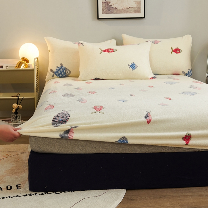 91家纺网 家纺一手货源 找家纺 被多多 2022新款3D立体高克重雪花绒印花床笠 海底世界