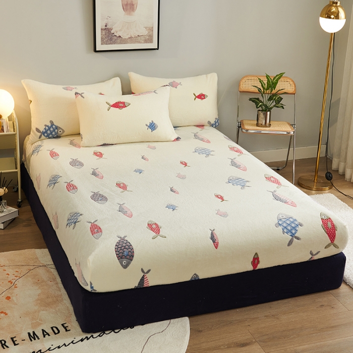 91家纺网 家纺一手货源 找家纺 被多多 2022新款3D立体高克重雪花绒印花床笠 海底世界