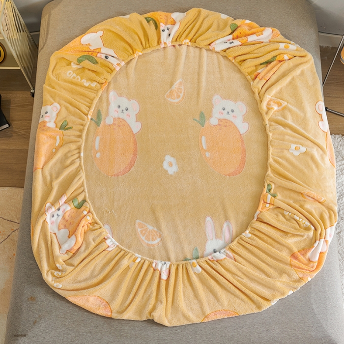 91家纺网 家纺一手货源 找家纺 被多多 2022新款3D立体高克重雪花绒印花床笠 萌萌兔